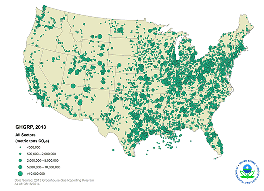 The EPA's report of Greenhouse Gas emissions from all over the United States.  