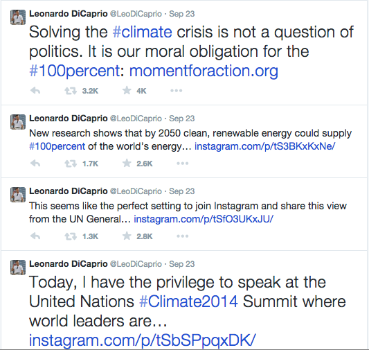 Leonardo DiCaprio -#Climate2014 Tweets