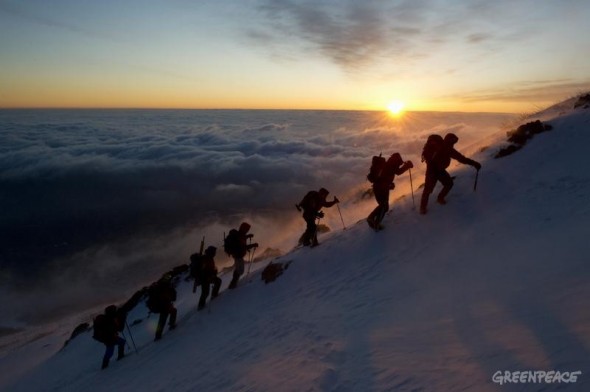 A multinational Greenpeace alpine team delivers messages of support and hope for the victims of the nuclear disaster to the summit of Mt Fuji. Collected from thousands of people in Japan and all over the world, the environmental organisation hopes that the messages will help unite the people of Japan in opposition to nuclear power, and encourage the Japanese authorities to listen to them. The climbing team is comprised of eleven alpinists from Canada, France, Germany, Hungary, Italy, Poland, Sweden, Switzerland and the USA scaled the mountain.