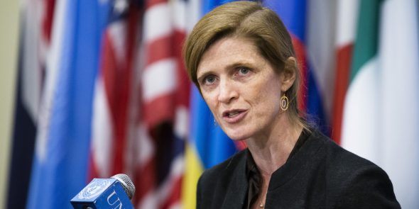 Another of my favorite leaders: US Ambassador to the United Nations Samantha Powers (AP Photo/John Minchillo)